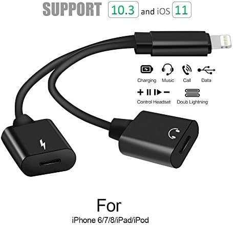 TESHIUCK Dual Adapter for iPhone 7/7 Plus/8/8 Plus/X 2 in 1 Double Lightning Adapter Headphones Audio Charger Converter Splitter for iphone (black)