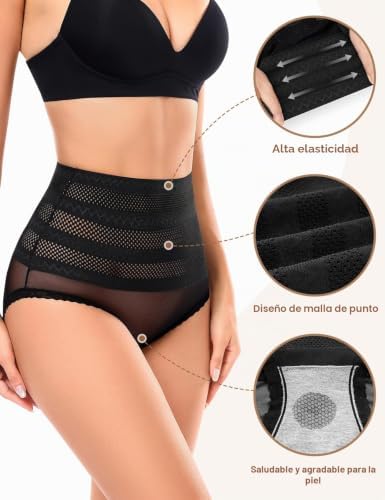 Braga Fajas Reductoras Mujer Braguitas Adelgazante Abdomen Moldeador Braga Vientre Plano Recuperación Postparto Transpirable con Algodón Entrepierna Elástico Cómodo Faja Reductora (Negro, L)