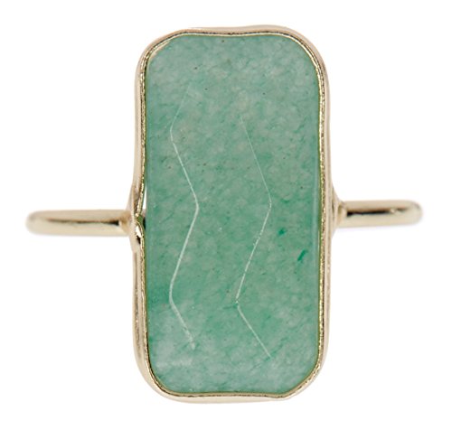 Green Aventurine 18k Gold Clad Fancy Cut Wholesale Gemstone Jewery Rectangle Ring (Size 7)