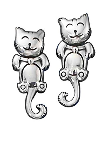 Sterling Silver Moveable Happy Cat Post Stud Earrings