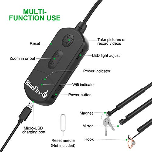 BlueFire Upgraded Super Long 1080P SemiRigid Wireless Endoscope, 2 MP