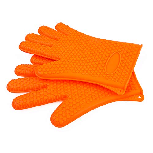 YellRin Oven Mitts Silicone Heat Resistant BBQ Grilling Gloves for Kitchen Cooking Baking Barbecue Potholder