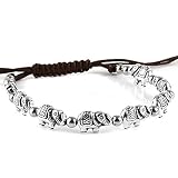 HZMAN Vintage Style Silver Plated Alloy My Lucky Elephant Bracelet, Resizable