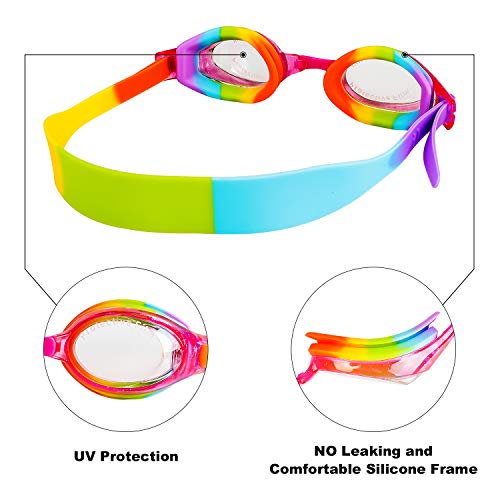 VIPITH Kids Swim Goggles, Swimming Goggles with Nose Clip and Ear Plugs, No Leaking Anti Fog UV Protection with Protection Case, for Kids