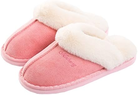 Haloyo Womens Slipper, Fluffy Slip On House Mens Slippers Clog Soft Indoor Outdoor Slipper For Winter, Pink, 7-8B(M)US