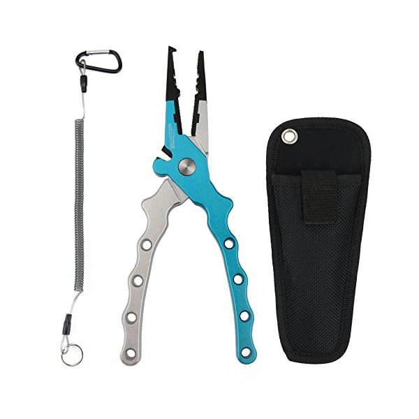 Booms-Fishing-X5-Aluminum-Fishing-Pliers-Resistant-Saltwater-for-Cutting-Braid-Line-and-Remove-Hooks-with-Coiled-Lanyard-and-Belt-Holder-Sheath