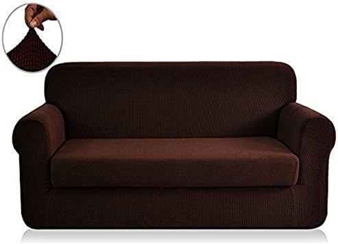 Golden Linen Sofa Covers 3-Piece Polyester Spandex Fabric Slipcover 3 pieces Set Sofa+ Love Seat+ Arm Chair (BROWN)