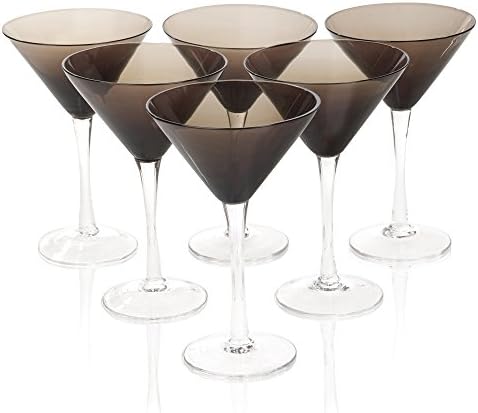 Urbn Glassware 6 Set Of Martini Cocktail Spirit Glasses Tall Stem Black Smokey 200Ml 7Oz
