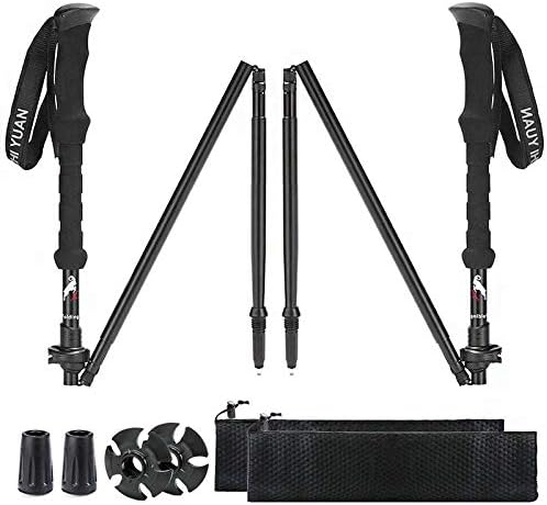 XinZHiYuAy Collapsible Trekking Pole Adjustable Lightweight Walking Sticks Foldable Alumimum Hiking Poles for Travel Climbing Hiking Backpacking Camping Walking (2Pcs)