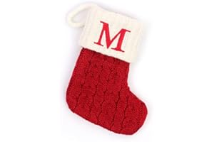 GENERIC Christmas Stockings with Initials, 7.1 Inches Small Embroidered Letter Knit Red White Christmas Stocking for Family Holiday Decorations and Xmas Tree Fireplace (M)
