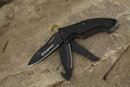 KingCamp Tactical Survival Multifunction Stainless Steel Folding Knife Liner Lock, Hollowing-Out Handle & Belt Clip for Outdoor Camping, Emergency
