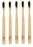 Natural Bamboo Toothbrush Charcoal Infused Eco-Friendly & Soft BPA Free Nylon Bristles - 100% Organic and Biodegradable Wooden Toothbrush For Adults - Pack Of 5 Best Toothbrushes For Sensitive Gums