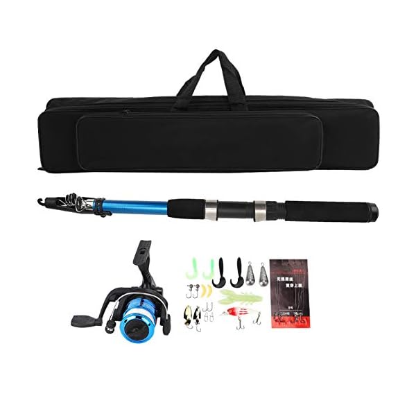 Ausla Komplettes Angelset mit Teleskop-Angelruten + Angelrolle + Angeltasche Angelzubehör Set mit Kunstköder für Boot… – Bild 3