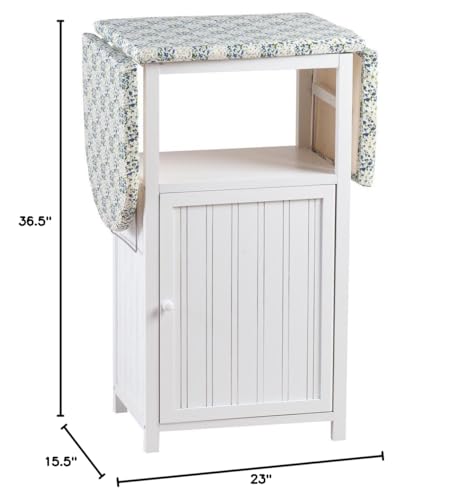 OakRidge Deluxe Ironing Board with Storage Cabinet, Perfect for Small Spaces with Extra Storage, Folding Station, Crafted with 100% Durable Wood, White Design – Measures 36.5