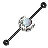 14 gauge Stainless Steel Moon and Opal Charm Industrial Barbells Piercing Jewelry