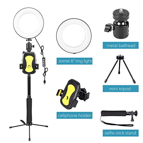 ZOMEI Dimmable LED Ring Light with Adjustable Selfie Stick Stand and Phone Holder for Selfie Makeup Filming Light - Thumbnail 4