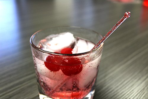 Royer Round Top Stir Sticks, Swizzle Sticks, Drink Stirrers for Valentine's Day, Weddings, Bridal Showers - Crystal With Red Glitter, 6 Inch, Set of 48, Made In USA