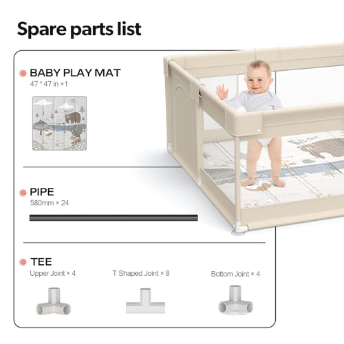 Julrring Baby Playpen 120 x 120 cm with Mat and Mattress for Home | Playpen 120 x 120 cm (mat included), spacious play area suitable for home, easy to clean and store