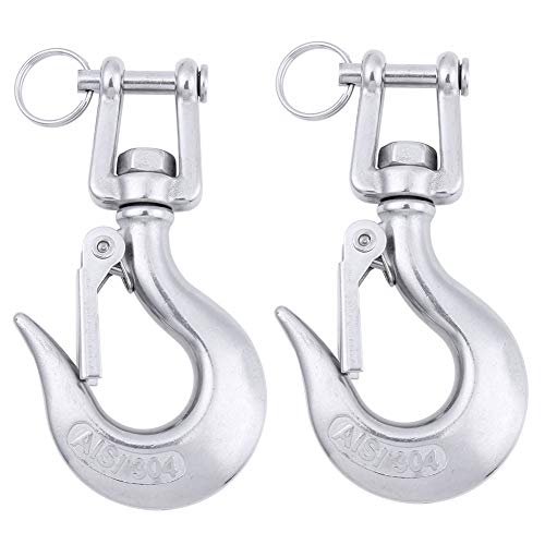 AOWISH 2-Pack 304 Stainless Steel Clevis Slip Hook with Safety Latch 1/4'' American Type Jaw & Eye Swivel Lifting Hoisting Chain Hooks for Rigging Accessory (SWL 350 KGS) - Thumbnail 2