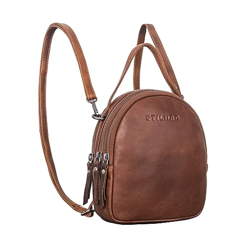 STILORD 'Stacy' Rucksack Handtasche Damen Klein Mini Daypack Lederrucksack Vintage Backpack aus Leder für City Ausgehen Shopping Frauen Tagesrucksack Echtleder, Farbe:sila - braun