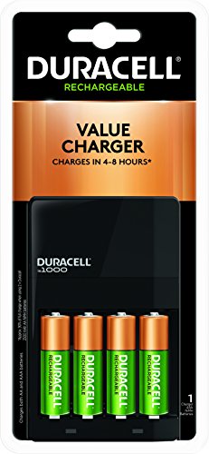 Duracell Ion Speed 1000-Battery-Charger for AA and AAA-Batteries, Includes 4 Pre-Charged AA-Rechargeable-Batteries, for Household and Business Devices
