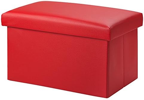 Foldable Leather Storage Ottoman Bench Footrest Stool, Coffee Table Cube For Home, Office, Garden, Traveling, 18"x12"x12" Folding Organizer Seat Prefect For Kids Adults (Red)