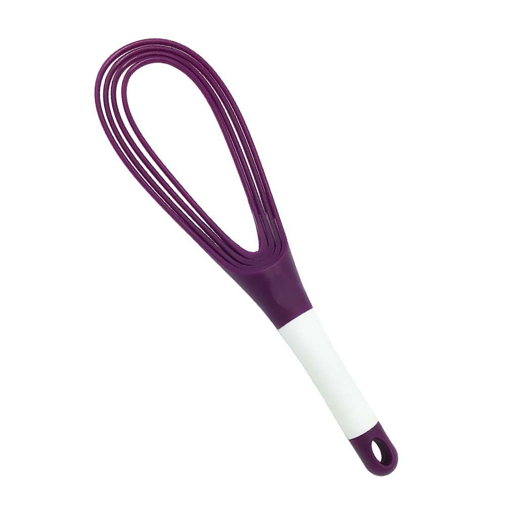 29CM Twist Whisk, Plastic Kitchen Flat Balloon Whisk Thick Wire Egg Frother Beater for Cooking Blending Whisking Stirring, Purple