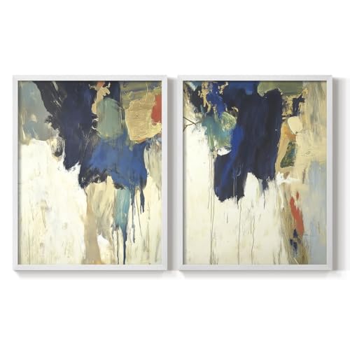 Renditions Gallery Set of 2 Peel & Stick Framed Prints, Abstract Wall Art, Blue…