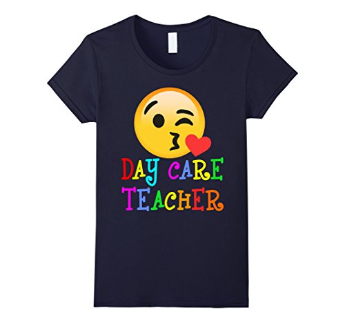 Womens emoji hearts love DAY CARE TEACHER tshirt for fun teachers Large Navy