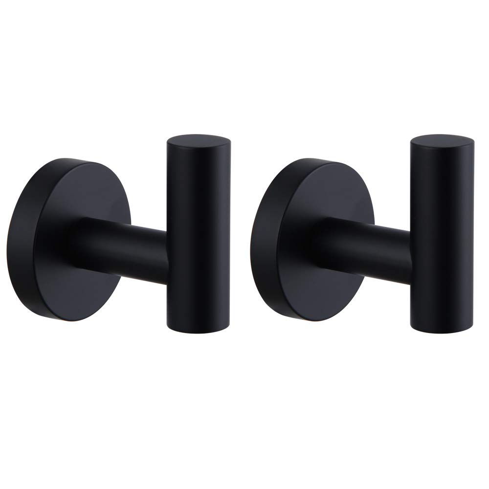 Matte Black Bathroom Towel Hooks SUS 304 Stainless Steel Coat Hook Round Clothes Wall Mounted Towel Coat Robe Hook Cabinet Closet for Bath Kitchen Garage Hotel