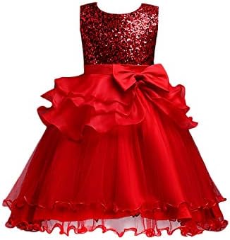 TYQQU Girl's Short Stunning Dress Round Neck Sequin Dress Sleeveless Ruffle Princess Dress