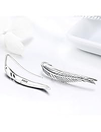 IminiJewelry - Pendientes de plumas de plata de ley 925 para mujer, niñas, orejas perforadas, escalador hipoalergénico