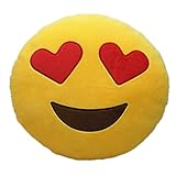LI&HI 32cm Emoji Smiley Emoticon Yellow Round Cushion Pillow Stuffed Plush Soft Toy (Heart-eyes)