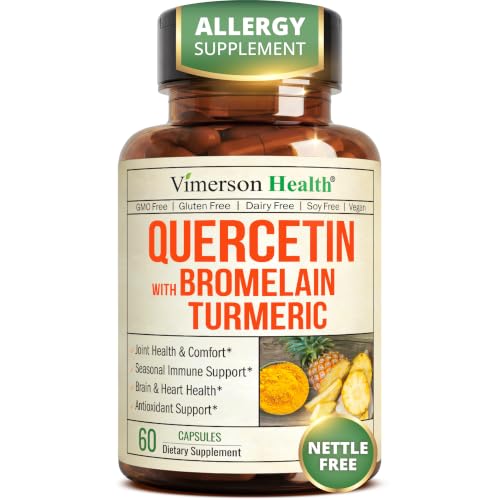 Quercetin with Bromelain Turmeric Curcumin Supplement – Triple Action: Allergy Relief, Inflammation and Joint Support with Organic Tumeric + Bioperine for Max Absorption – 60 Quercetin 500mg Capsules
