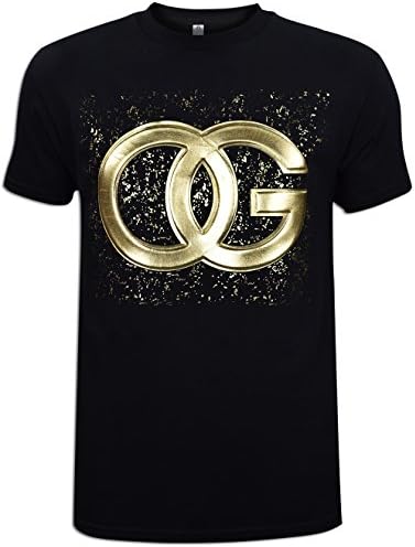 JLGUSA OG Original Gangster T Embossed Graphic T-Shirt Foil Unisex Fashion Printed New (M, Black/Gold)
