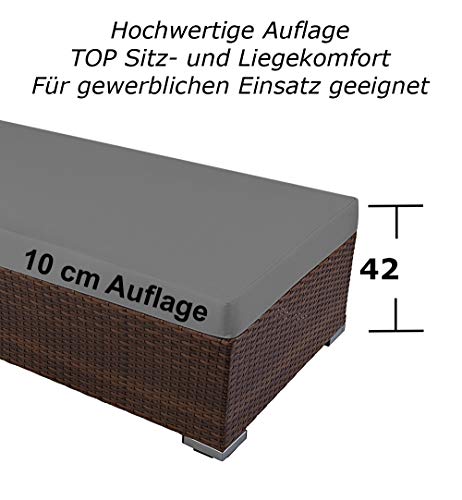 RS Trade Sonnenliege Palermo Braun/Grau - Outdoor Liege mit beständigem Poly-Rattan-Geflecht - verstellbare Rückenlehne – extra hoch & breite Liegefläche - inkl. Kopfteil und 10 cm Auflage – Bild 6