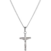 Planet '79 Silver Crucifix Necklace Cross Women's Pendant Christian Jewelry Boyfriend Gift Girlfriend Gift For Her or Him 316L Stainless Steel Waterproof Hypoallergenic