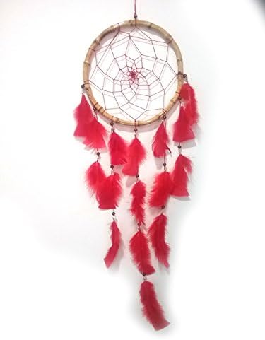 Dream Catcher Handmade Bamboo 7.8" Diameter, 25.6" Long, Traditional Native American Folk Art Charm