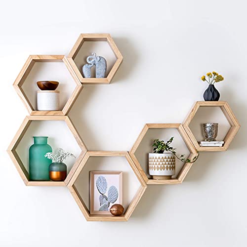 Hexagon Floating Shelves, Set of 3 Beautiful Wood Shelves