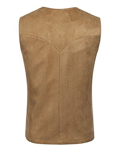 JINIDU Men's Casual Suede Leather Vest Jacket Slim Fit Dress Vest Waistcoat - Thumbnail 3