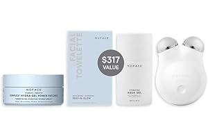 NuFACE MINI+ Microcurrent Facial Device Ultimate Uplift Holiday Kit - Brilliant White Face Sculpting & Contouring Device with Aqua Gel, Power Patches, Prep-N-Glow Skin Care Wipes & Luxe Gift Box