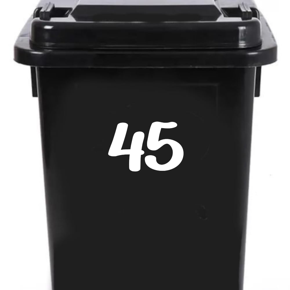 Pack of 4 House Number Wheelie Bin Stickers - Waterproof Decals - Easy-to-Apply - Recycling Boxes - Party Decorations (45)