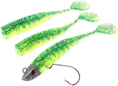 JERKKY 1 Set Fishing Bait Artificial Lure Soft Lures 3D Eyes Double Lead Head Tackle Accessories Professional Lifelike High Simulation Colorful E#