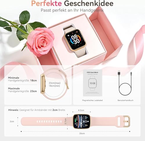 Smartwatch Women Men, 1.85 Inch AMOLED Touch Screen, Fitness Tracker with Bluetooth Calls & AI, Heart Rate, SpO2, Sleep & Women's Cycle Tracking, 100+ Sports Modes, 3ATM Waterproof for iOS & Android