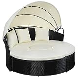 TANGKULA Patio Furniture Outdoor Lawn Backyard Poolside Garden Round with Retractable Canopy Wicker Rattan 72.5 inch Round Daybed, Seating Separates Cushioned Seats (3 Pillows)