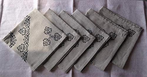 New Cozy Soft Hotels Italian Hand Block Print comfortable Napkins PACK set of 6 Pcs Black Color Hand Block Print 100% Organic Cotton with absorbency of water size 18 x 18 Inch