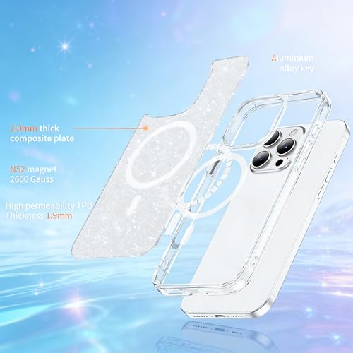 IMEIKONST Glitter Case for iPhone 14 Pro MAX 6.7 Inch, Compatible with MagSafe, Shiny Crystals Case for Girl Women Anti-Yellow Transparent for iPhone 14 Pro MAX Silver JXSF