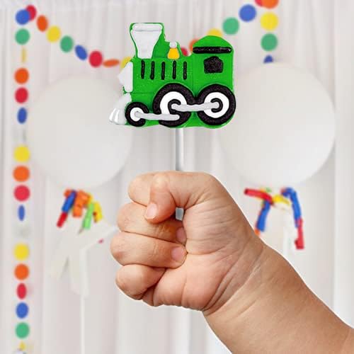 TRAIN SHAPED LOLLIPOPS – 12 INDIVIDUALLY WRAPPED CANDY SUCKERS FOR TRAIN BIRTHDAY PARTY FAVORS FOR KIDS – GOODIE BAGS AND CANDY BAR – HAND DECORATED POPS