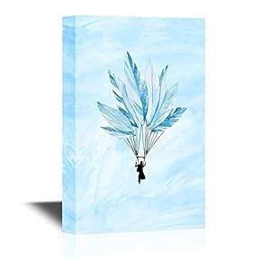 Canvas Wall Art - Man Flying with Feathers Creative Flying Concept - Gallery Wrap Modern Home Art | Ready to Hang - 12x18 inches