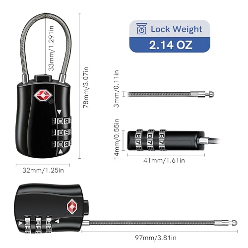 T Tersely TSA Approved Luggage Combination Locks, (2 Pack) Combination Padlock with Alloy Body TSA Lock for Travel Bag, Suit Case, Lockers, Gym, Bike Locks or Other